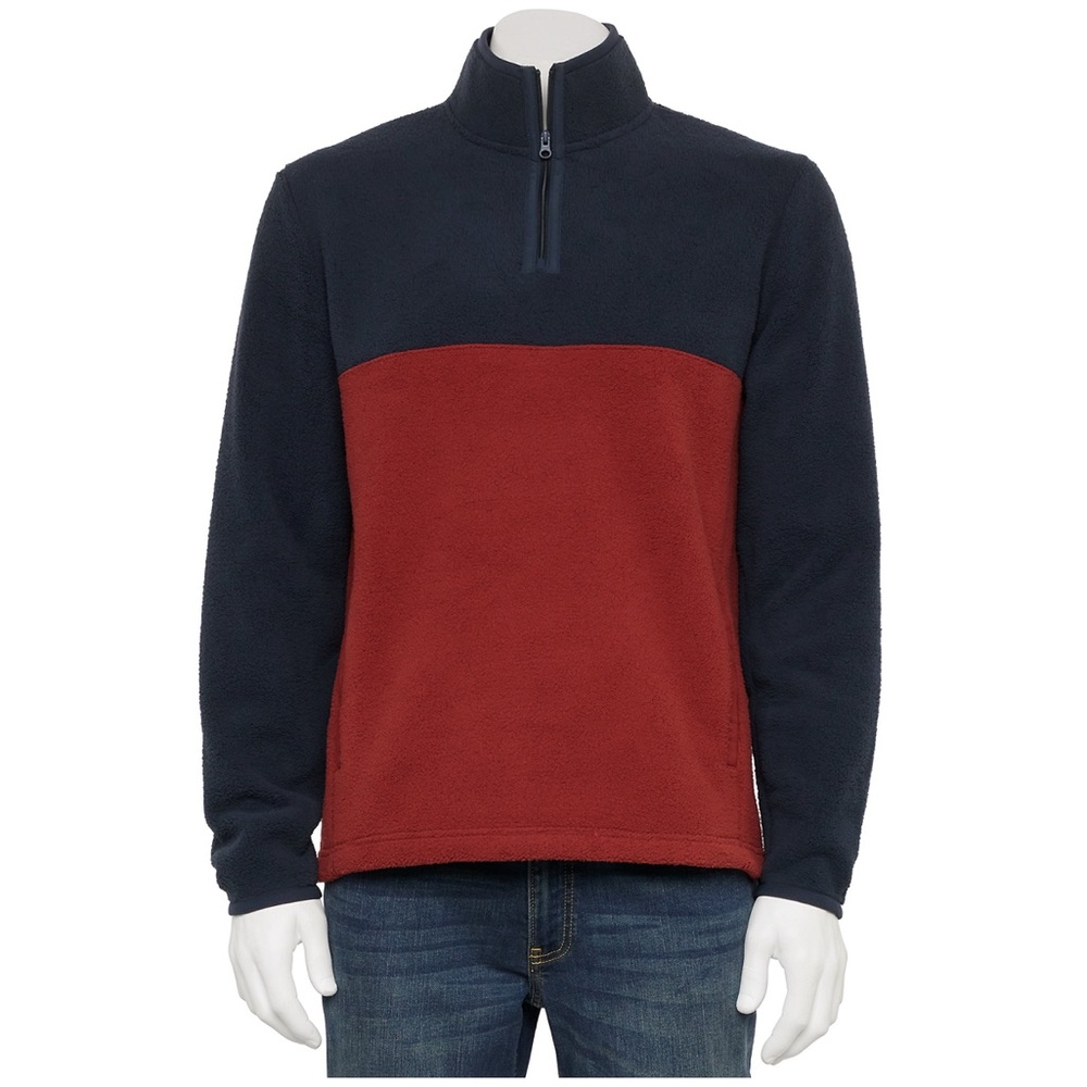 NWT Men's Sonoma Arctic Fleece Quarter Zip Sweatshirt Blue & Burgundy Size S